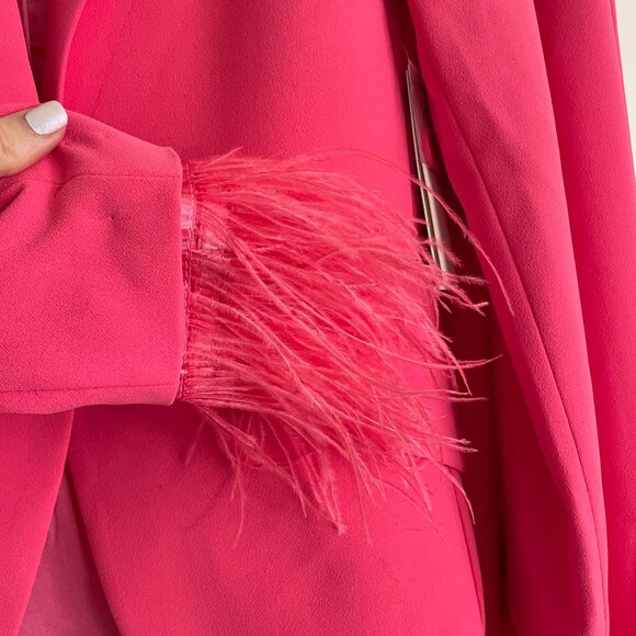 NWT Central Park West Daisy Marabou Pink Blazer Suit Pants XS Fringe‎ Barbie - Picture 8 of 14